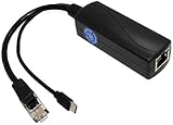 Gigabit Micro USB PoE Splitter 5V 2,4A, IEEE 802.3af Standard für Raspberry Pi 3B, Google WiFi, Tablets, Dropcam Power Over Ethernet USB Splitter Adapter (USB0502G Schwarz)