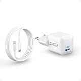 Anker Nano 20W USB C Ladegerät, Anker 511 Ladegerät, PIQ 3.0 Robustes kompaktes Schnellladegerät mit 180cm USB C Kabel, für iPhone 17/16 / iPad Pro