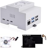 GeeekPi Raspberry Pi 5 Gehäuse, DIN Rail ABS Gehäuse mit Armor Lite V5 Active Cooler Cooling Fan für Raspberry Pi 5, Modular Box für Electrical Panels