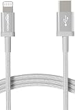Amazon Basics USB-C-auf-Lightning-Kabel, geflochtenes Nylon, MFi-zertifiziertes Ladekabel für iPhone 13/12/11/X/XS/XR/8, Silber, 1.8 m