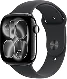 Apple Watch Series 11 GPS 46 mm Smartwatch mit Aluminiumgehäuse in Diamantschwarz und Sportarmband in Schwarz (M/L). Schlafindex, Fitnesstracker, Gesundheitstracking, Always-On Display, Wasserschutz