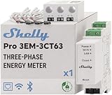 Shelly Pro 3EM - 3CT63, WLAN und LAN 3-Phasen-Energiezähler & Stromwandler, 63А, Echtzeit-Energieüberwachung, kein Hub Erforderlich, Solar-/Grid-Metering, kein Integriertes Relais, PV-kompatibel