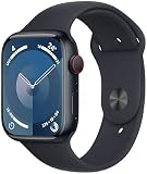 Apple Watch Series 9 (GPS + Cellular, 45 mm) Smartwatch mit Aluminiumgehäuse und Sportarmband M/L in Mitternacht. Fitnesstracker, Blutsauerstoff und EKG Apps, Always-On Retina Display, Wasserschutz