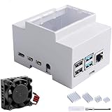 GeeekPi Gehäuse für Raspberry Pi 4B, DIN Rail ABS Gehäuse mit Lüfter & Kühlkörper für Raspberry Pi 4 Modell B, Modular Box für Electrical Panels