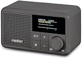 MEDION S66822 Tragbares Mini DAB+ Radio mit Bluetooth (Akku mit bis zu 6,5 Stunden, klein, dimmbares Farbdisplay, Teleskopantenne, Sleeptimer, Wecker, Snooze, AUX, USB-C) grau