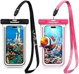 ivoler 2 Stücke wasserdichte Handyhülle Tasche, Handytasche Wasserdicht, Handy Wasserfest Hülle, Universal Staubdichte Schutzhülle für iPhone, Samsung, Huawei, usw bis zu 6.9 Zoll. (Schwarz+Rosa)