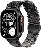 Apple Watch Ultra 3 GPS + Cellular 49 mm Premium Smartwatch für Lauftraining und Kombinationssport mit robustem Titangehäuse in Schwarz und Milanaise Armband in Schwarz (Medium)