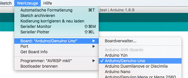 Arduino Board wählen
