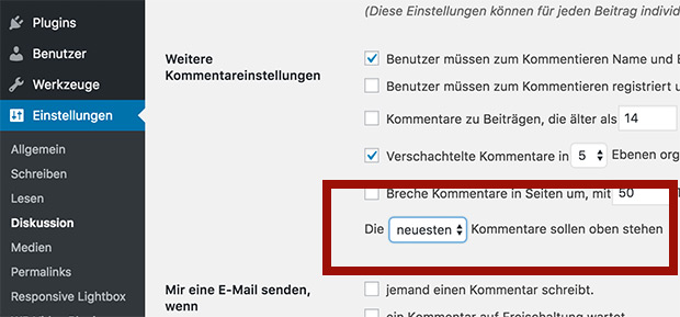 Wordpress Kommentare sortieren