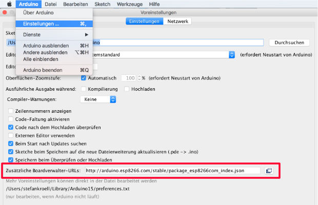 Arduino Einstellungen