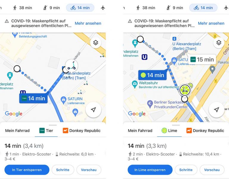 Google Maps nun auch mit EScooter Routenplanung » Xgadget.de
